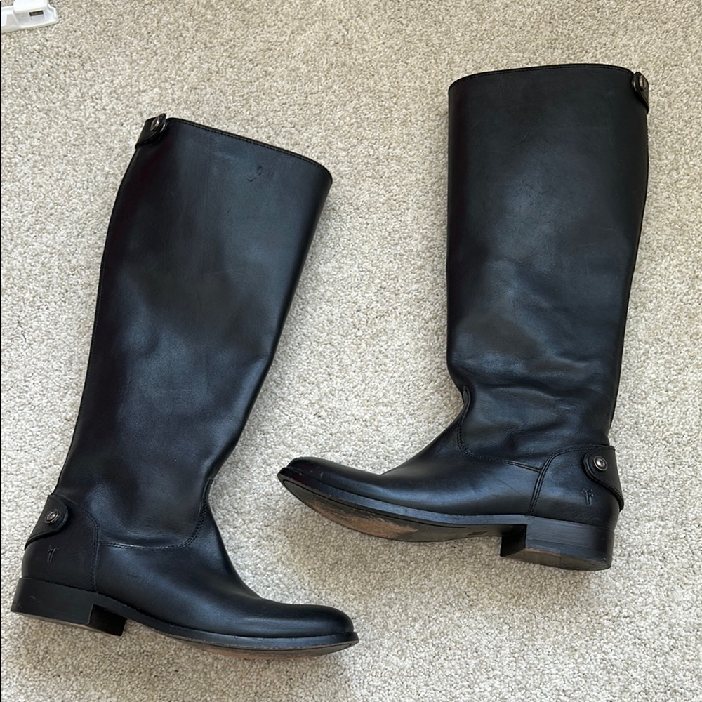 Frye Black Leather Tall Riding Boots